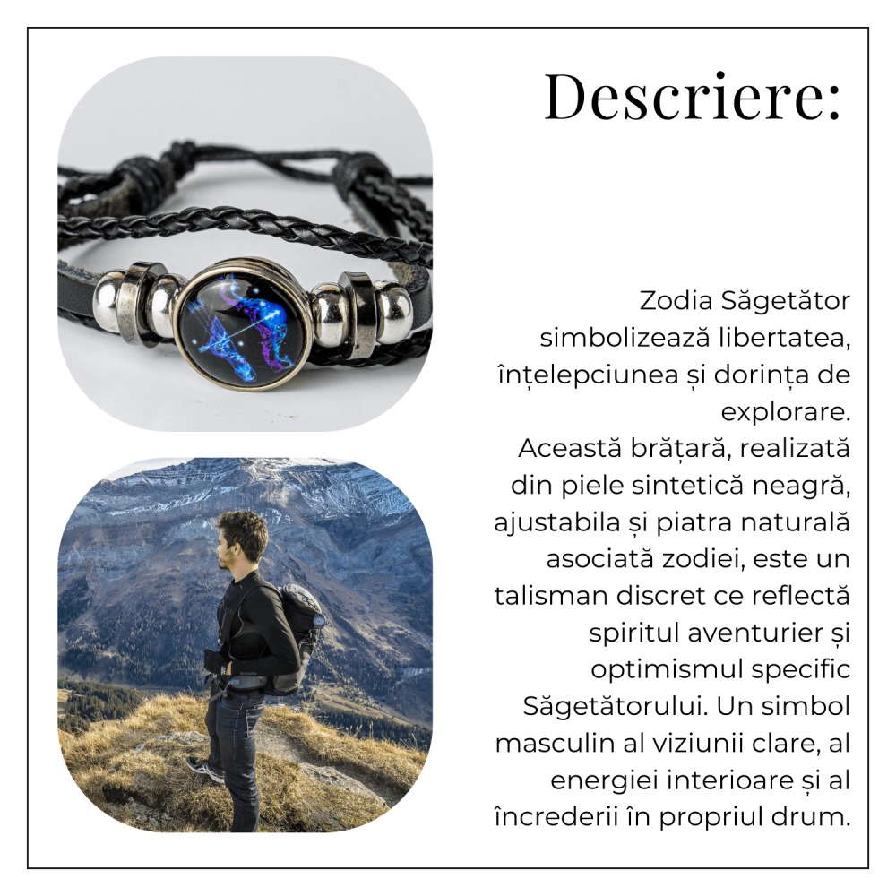 Bratara Zodiacala ajustabila din Piele Sintetica cu Cabochon Rotund – Simbol Astrologic Personalizat pentru Energie si Identitate Astrala [29]