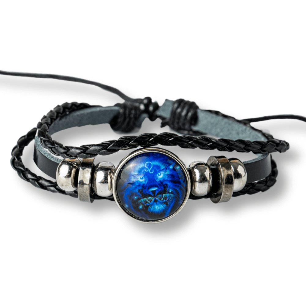 Bratara Zodia Leu ajustabila din Piele Sintetica cu Cabochon Rotund ,   Simbol Astrologic Personalizat pentru Energie si Identitate Astrala