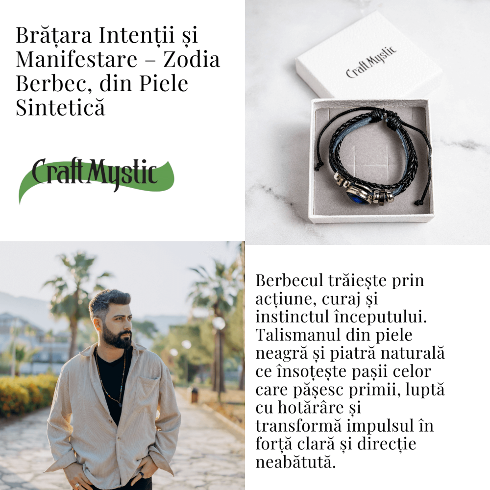 Bratara Zodiacala ajustabila din Piele Sintetica cu Cabochon Rotund – Simbol Astrologic Personalizat pentru Energie si Identitate Astrala [6]