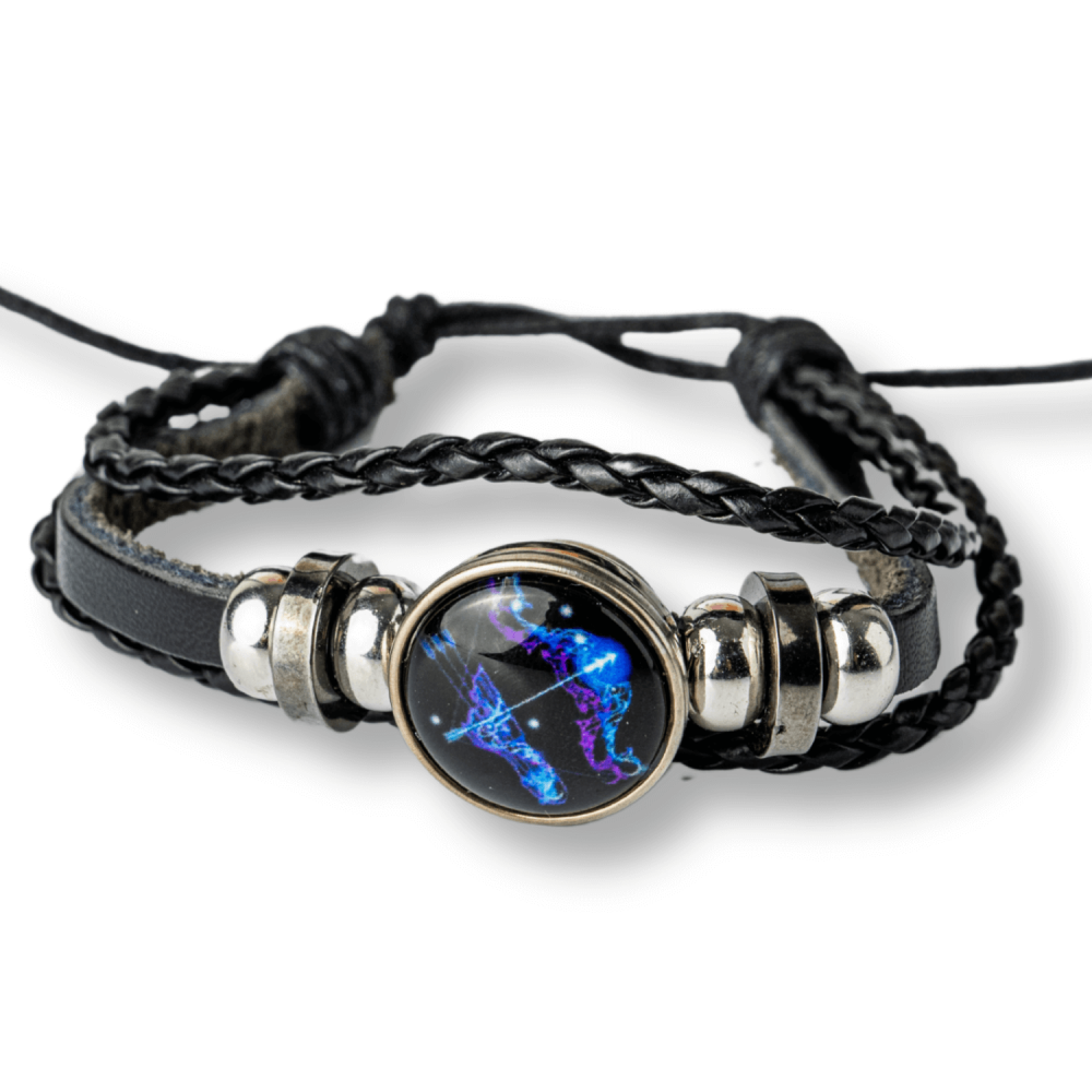 Bratara Zodia Sagetator ajustabila din Piele Sintetica cu Cabochon Rotund ,   Simbol Astrologic Personalizat pentru Energie si Identitate Astrala