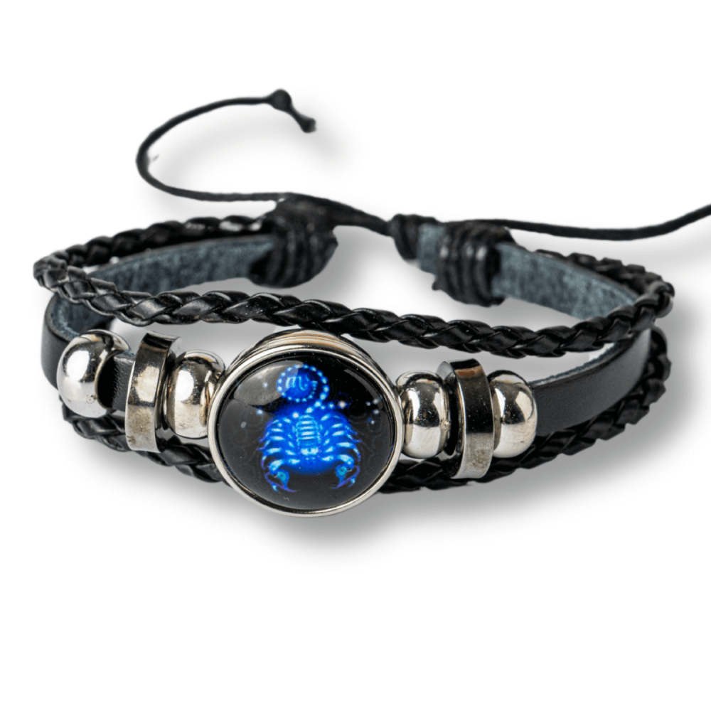 Bratara Zodia Scorpion ajustabila din Piele Sintetica cu Cabochon Rotund ,   Simbol Astrologic Personalizat pentru Energie si Identitate Astrala