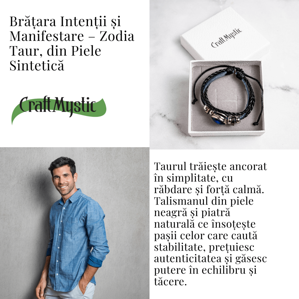 Bratara Zodiacala ajustabila din Piele Sintetica cu Cabochon Rotund – Simbol Astrologic Personalizat pentru Energie si Identitate Astrala [45]