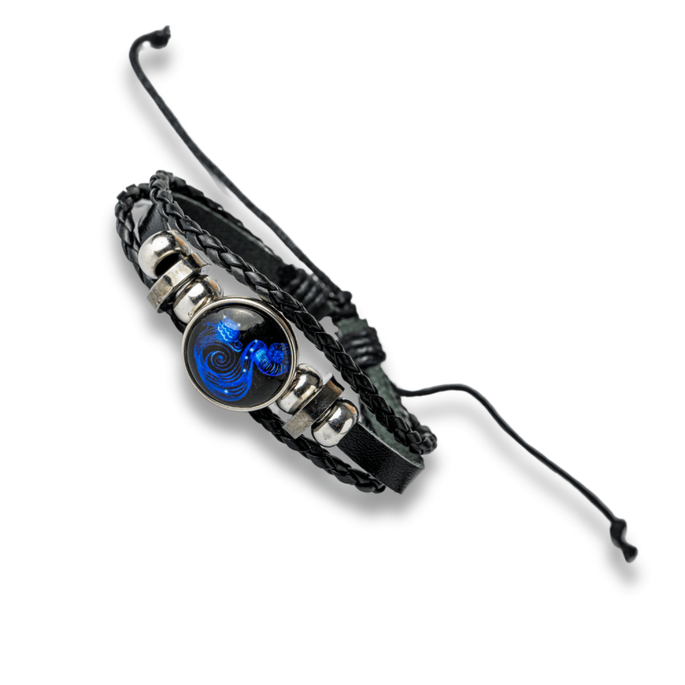 Bratara Zodiacala ajustabila din Piele Sintetica cu Cabochon Rotund – Simbol Astrologic Personalizat pentru Energie si Identitate Astrala [12]