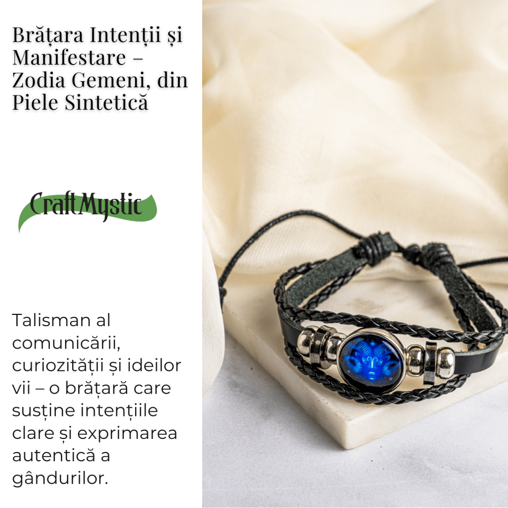Bratara Zodiacala ajustabila din Piele Sintetica cu Cabochon Rotund – Simbol Astrologic Personalizat pentru Energie si Identitate Astrala [35]