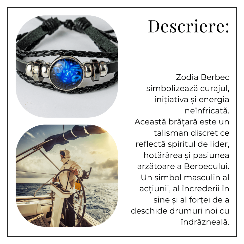 Bratara Zodiacala ajustabila din Piele Sintetica cu Cabochon Rotund – Simbol Astrologic Personalizat pentru Energie si Identitate Astrala [4]