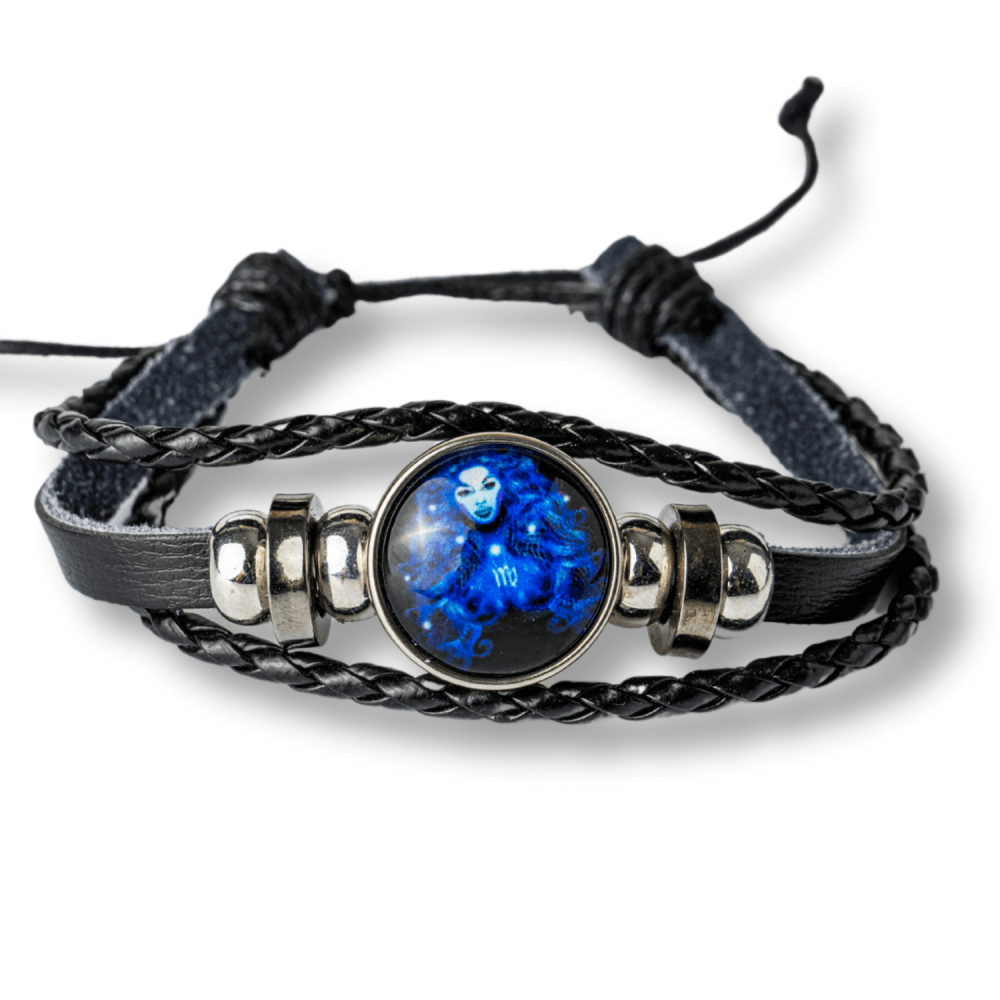 Bratara Zodia Fecioara ajustabila din Piele Sintetica cu Cabochon Rotund ,   Simbol Astrologic Personalizat pentru Energie si Identitate Astrala