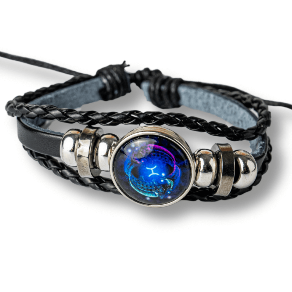 Bratara Zodia Pesti ajustabila din Piele Sintetica cu Cabochon Rotund ,   Simbol Astrologic Personalizat pentru Energie si Identitate Astrala