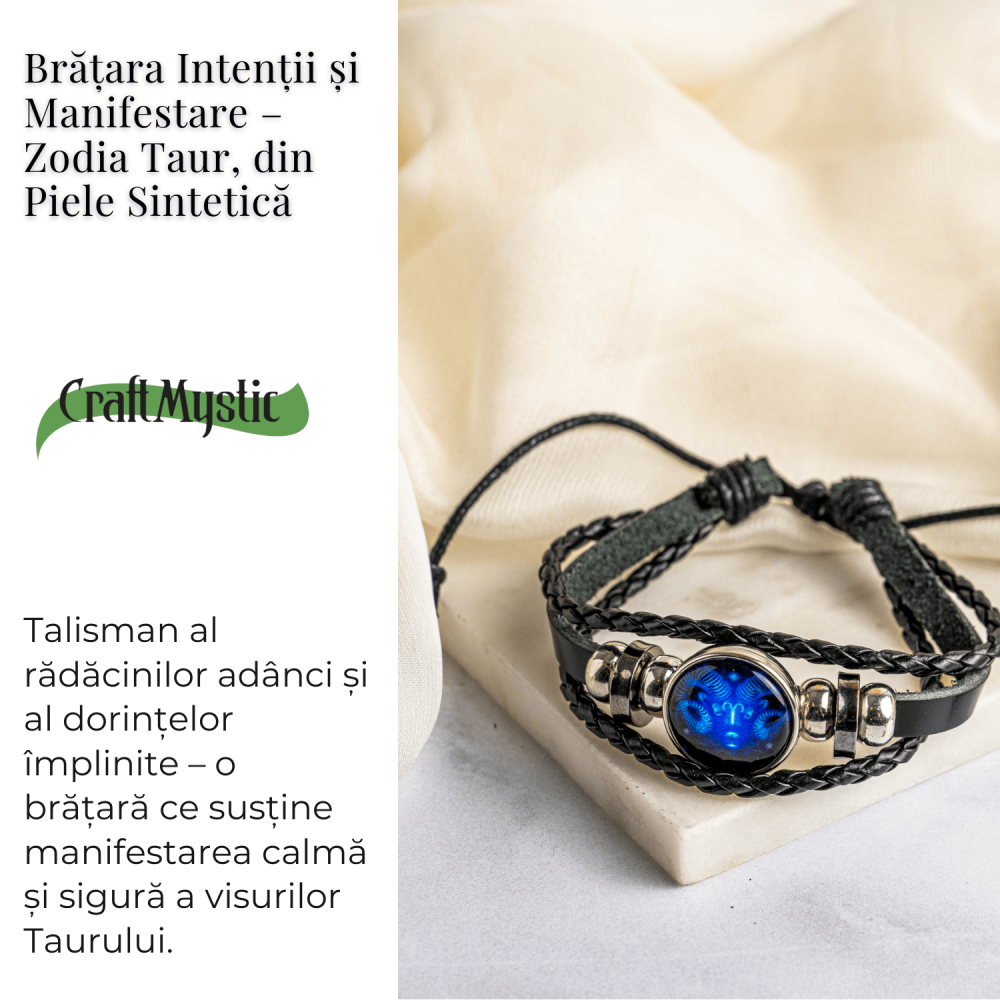 Bratara Zodiacala ajustabila din Piele Sintetica cu Cabochon Rotund – Simbol Astrologic Personalizat pentru Energie si Identitate Astrala [42]