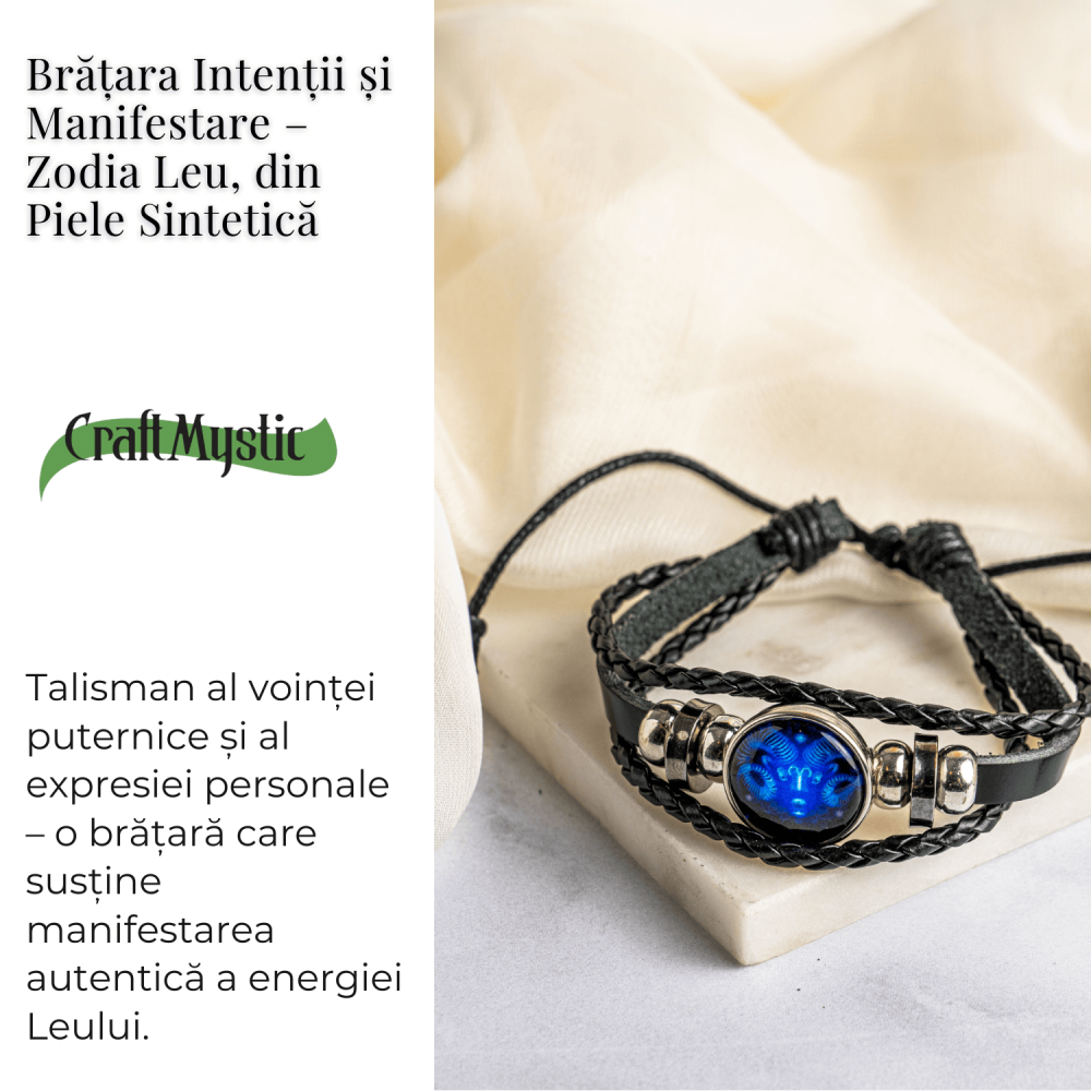 Bratara Zodiacala ajustabila din Piele Sintetica cu Cabochon Rotund – Simbol Astrologic Personalizat pentru Energie si Identitate Astrala [21]