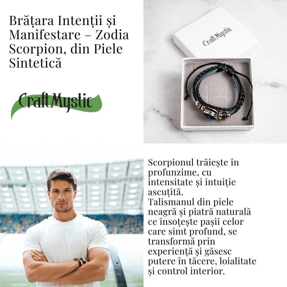 Bratara Zodiacala ajustabila din Piele Sintetica cu Cabochon Rotund – Simbol Astrologic Personalizat pentru Energie si Identitate Astrala [38]