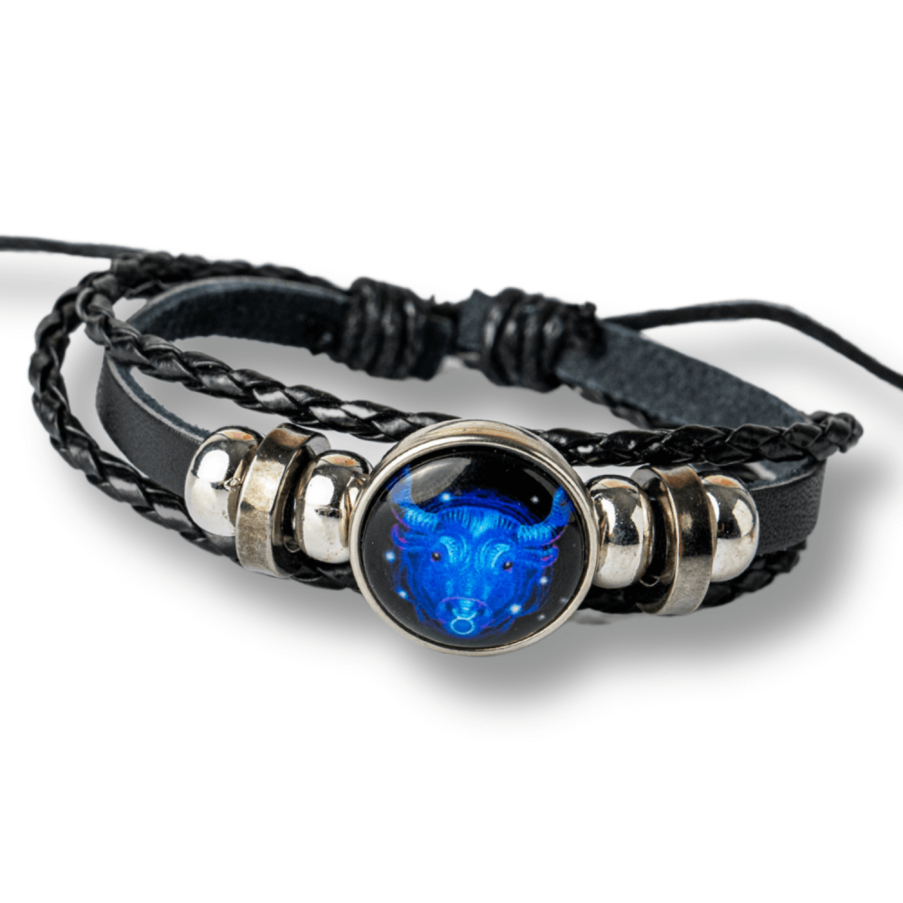 Bratara Zodia Taur ajustabila din Piele Sintetica cu Cabochon Rotund ,   Simbol Astrologic Personalizat pentru Energie si Identitate Astrala