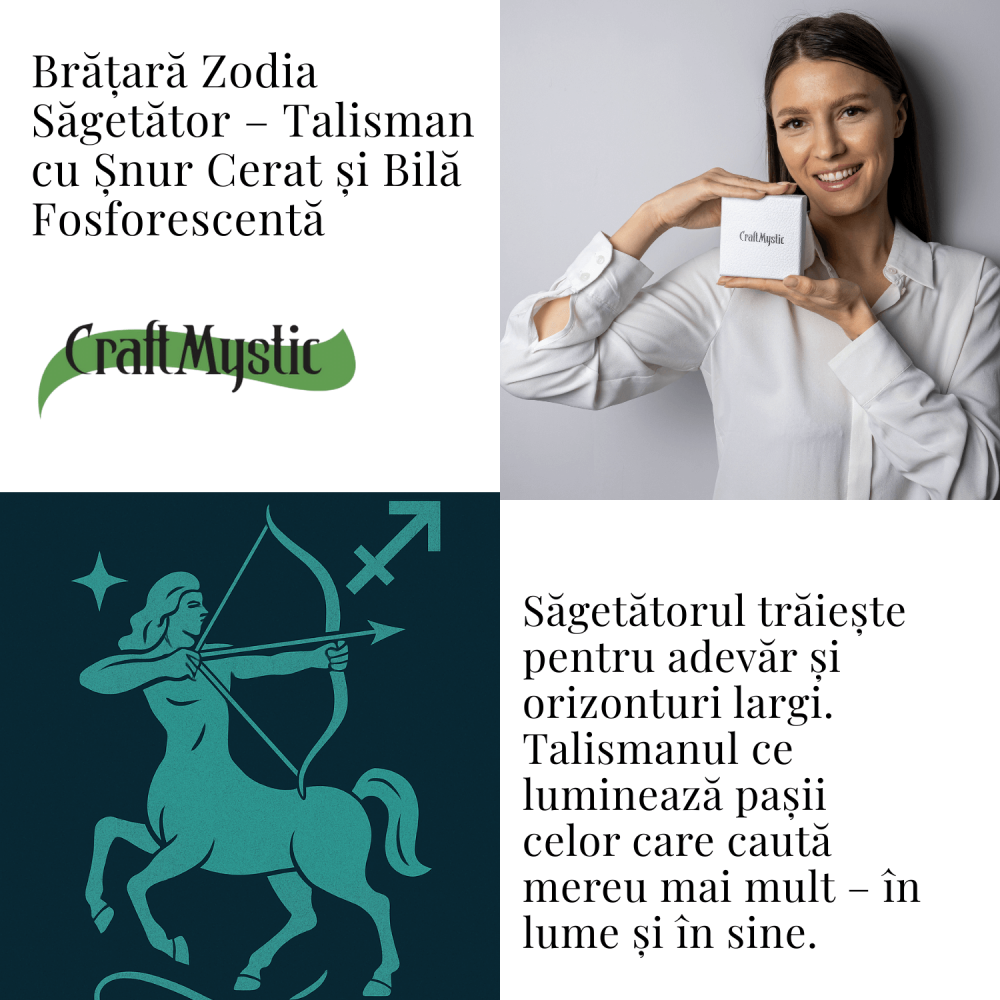 Bratara Zodiacala Ajustabila din Sfoara Cerata si Piele Sintetica – Cabochon Rotund cu Semn Zodiacal si Bila Fosforescenta [4]