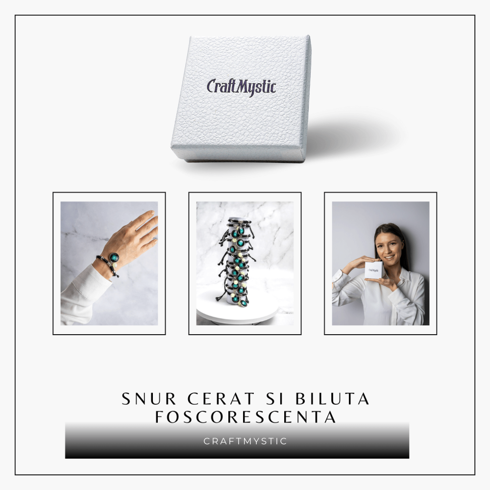 Bratara Zodiacala Ajustabila din Sfoara Cerata si Piele Sintetica – Cabochon Rotund cu Semn Zodiacal si Bila Fosforescenta [8]