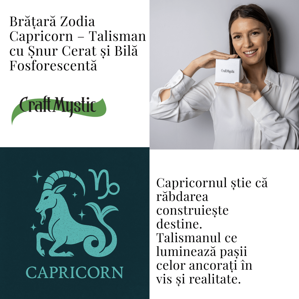 Bratara Zodiacala Ajustabila din Sfoara Cerata si Piele Sintetica – Cabochon Rotund cu Semn Zodiacal si Bila Fosforescenta [4]