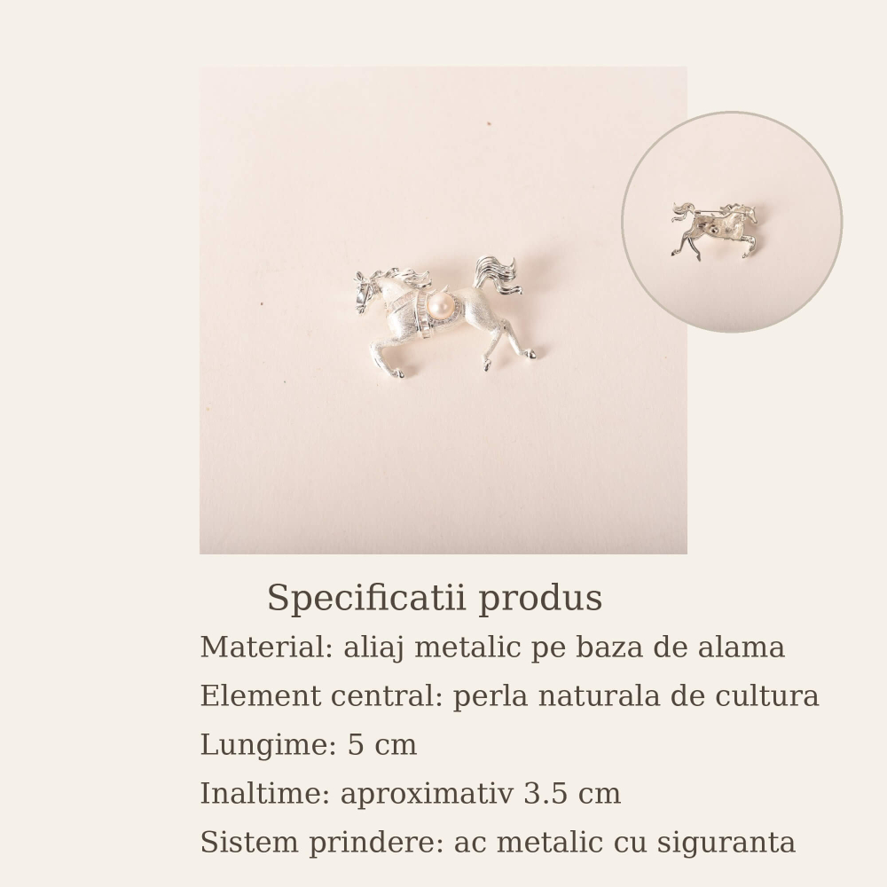 Brosa Cal cu Perla Naturala – Martisor Elegant si Cadou Rafinat [5]