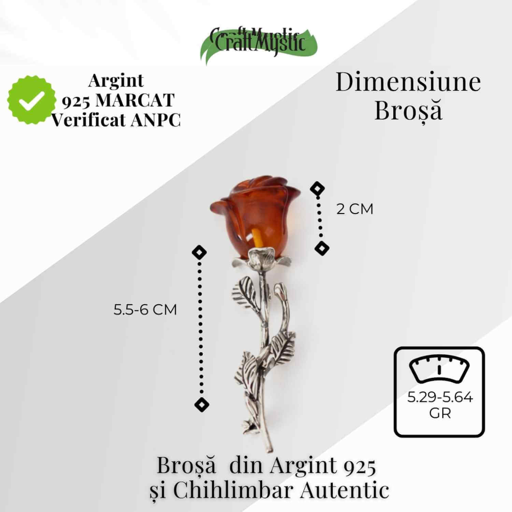 Brosa din Argint 925 cu Chihlimbar Natural – Trandafir al Luminii Calde [5]