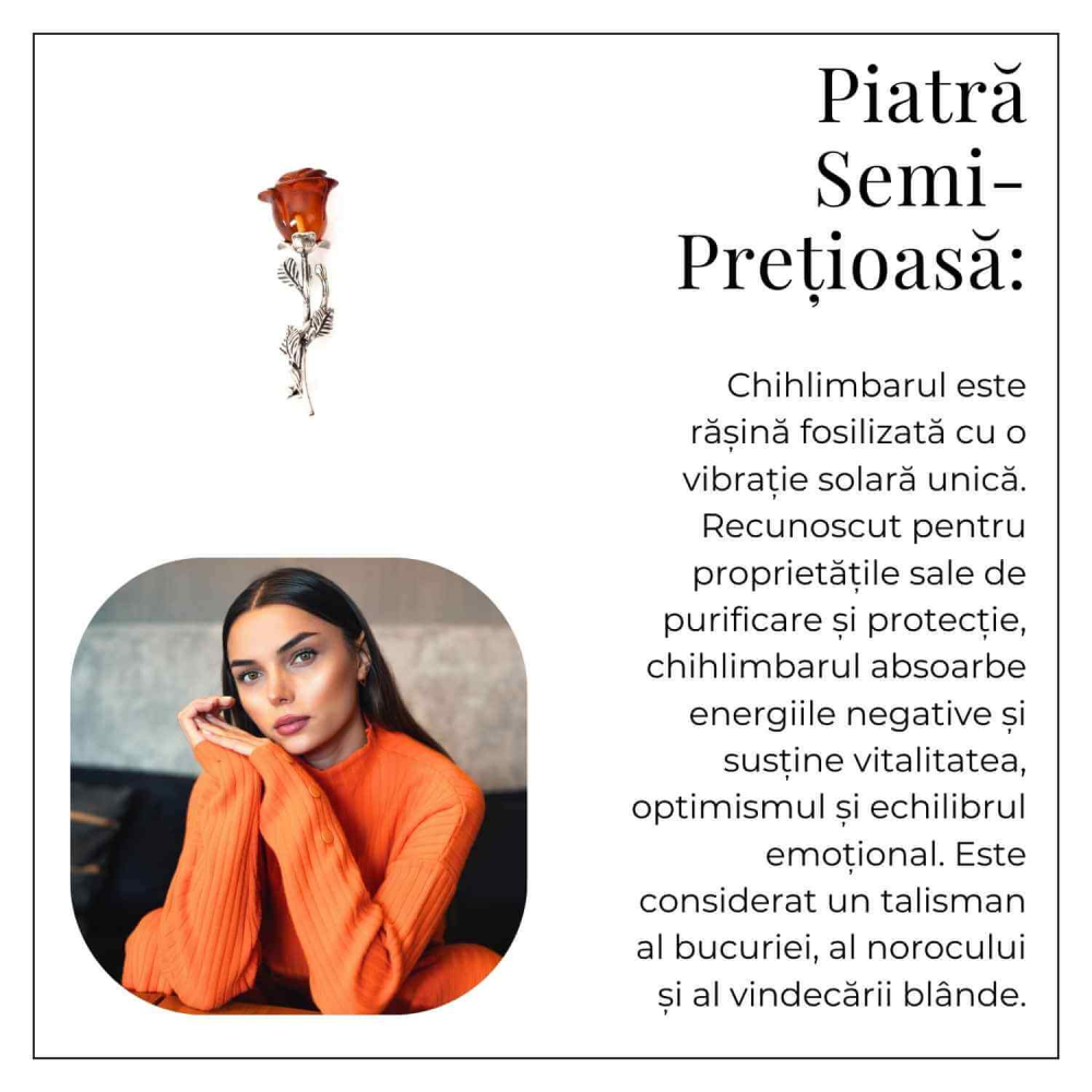 Brosa din Argint 925 cu Chihlimbar Natural – Trandafir al Luminii Calde [7]