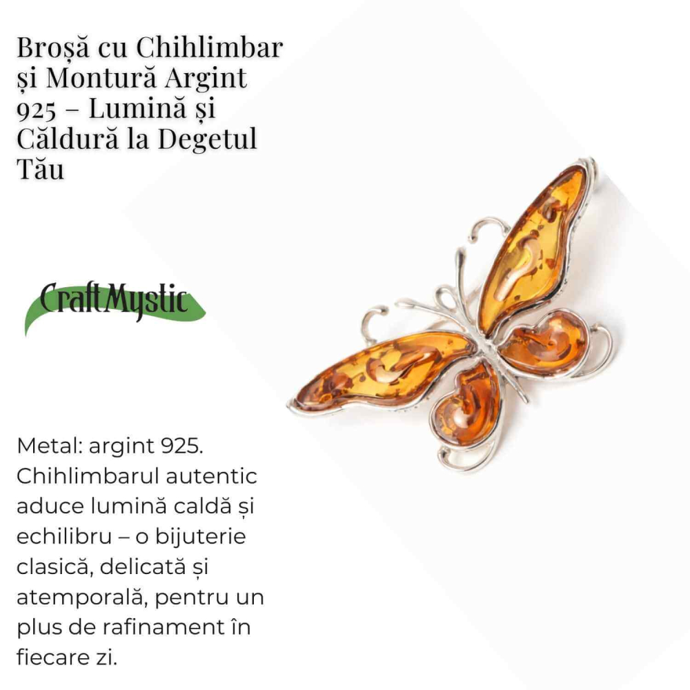 Brosa fluture chihlimbar si argint 925 — detaliu rafinat pentru o prezenta calma [4]