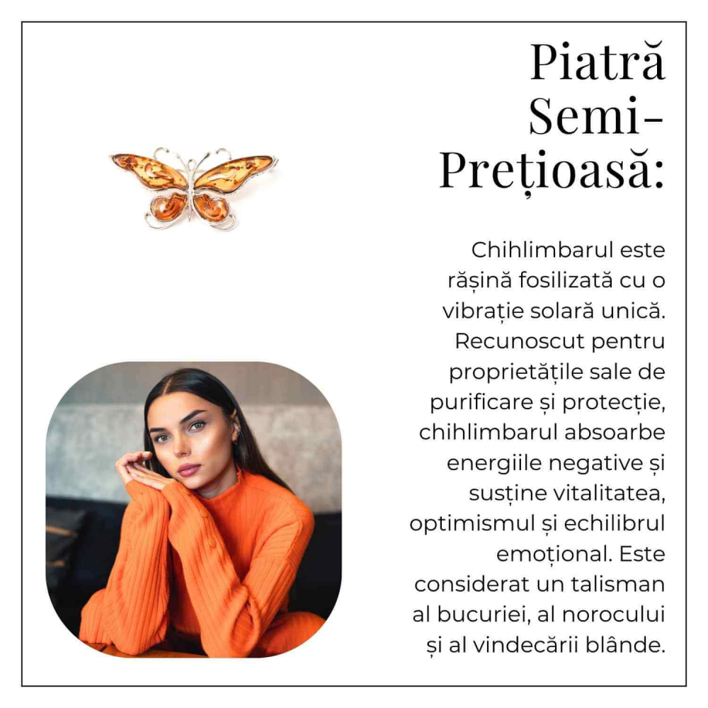 Brosa fluture chihlimbar si argint 925 — detaliu rafinat pentru o prezenta calma [7]