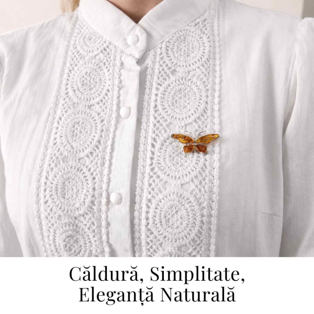 Brosa fluture chihlimbar si argint 925 — detaliu rafinat pentru o prezenta calma [2]