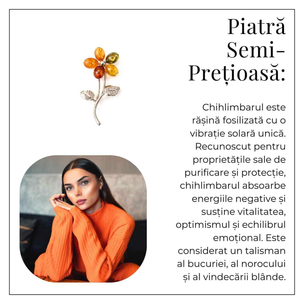 Brosa floare din chihlimbar si argint 925, pentru o nota calda la tinuta [8]