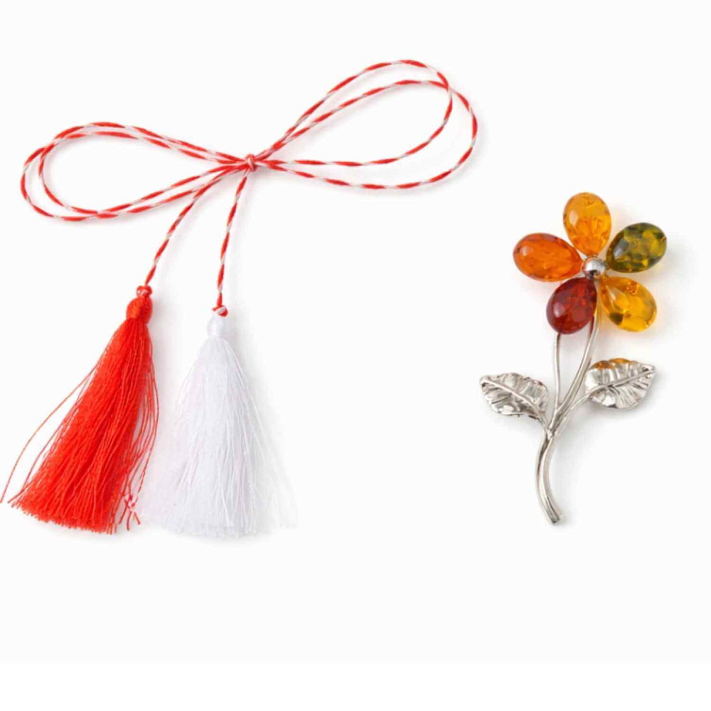 Brosa floare din chihlimbar si argint 925, pentru o nota calda la tinuta [2]