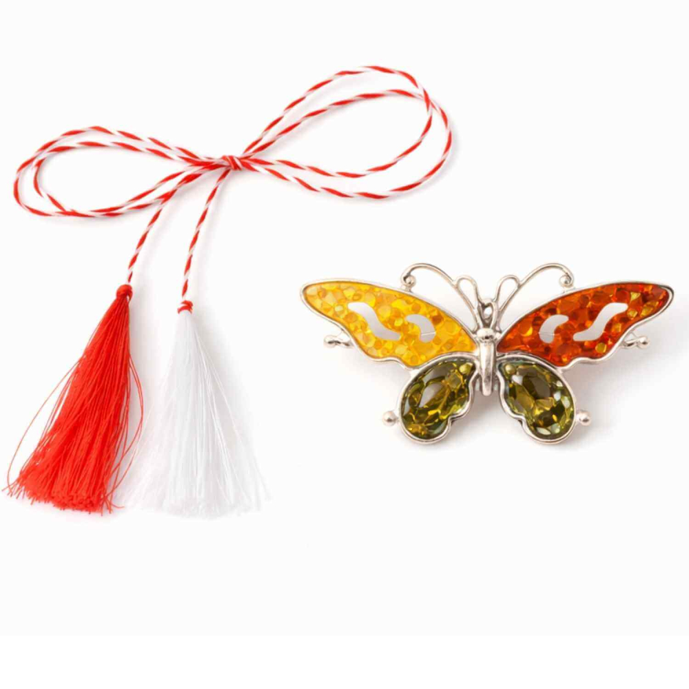 Brosa din chihlimbar forma de fluture multicolor si argint 925 — un accent cald de rafinament [2]