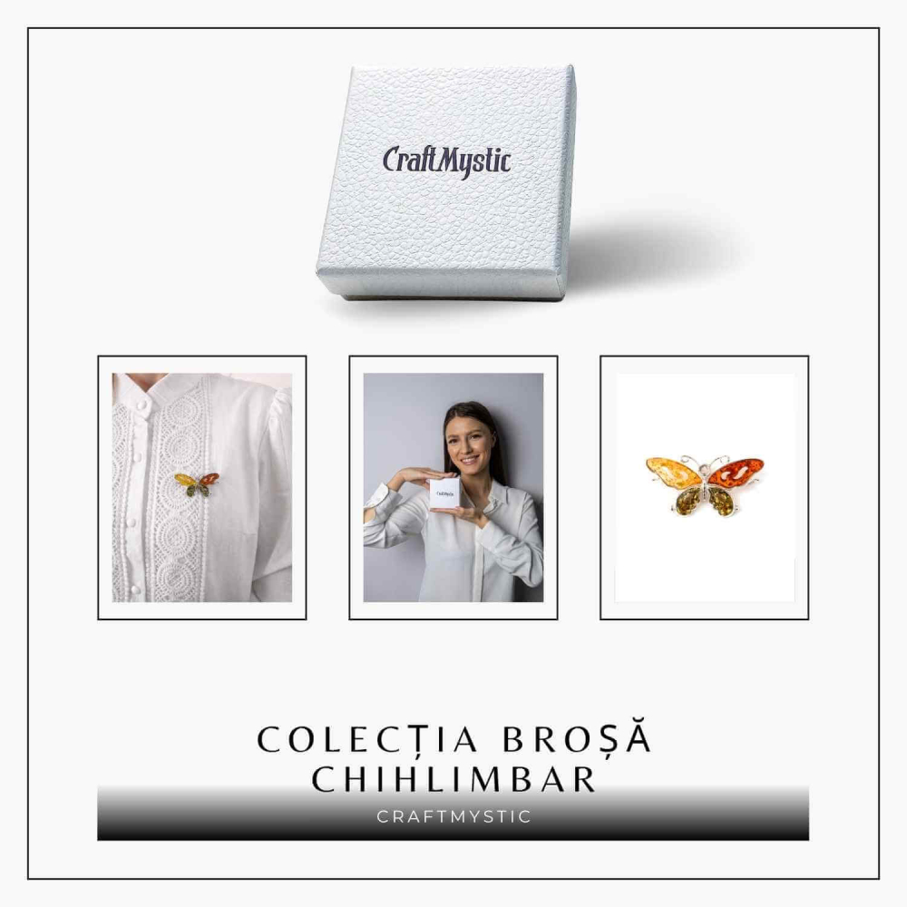 Brosa din chihlimbar forma de fluture multicolor si argint 925 — un accent cald de rafinament [7]