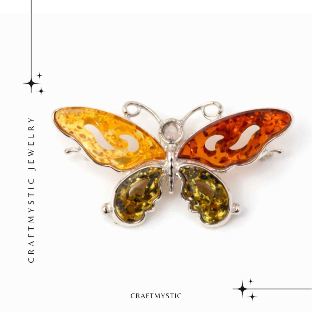 Brosa din chihlimbar forma de fluture multicolor si argint 925 — un accent cald de rafinament [9]