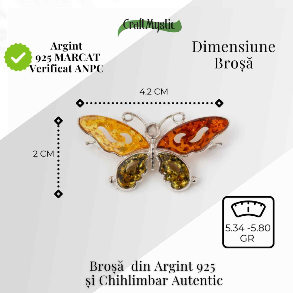 Brosa din chihlimbar forma de fluture multicolor si argint 925 — un accent cald de rafinament [5]