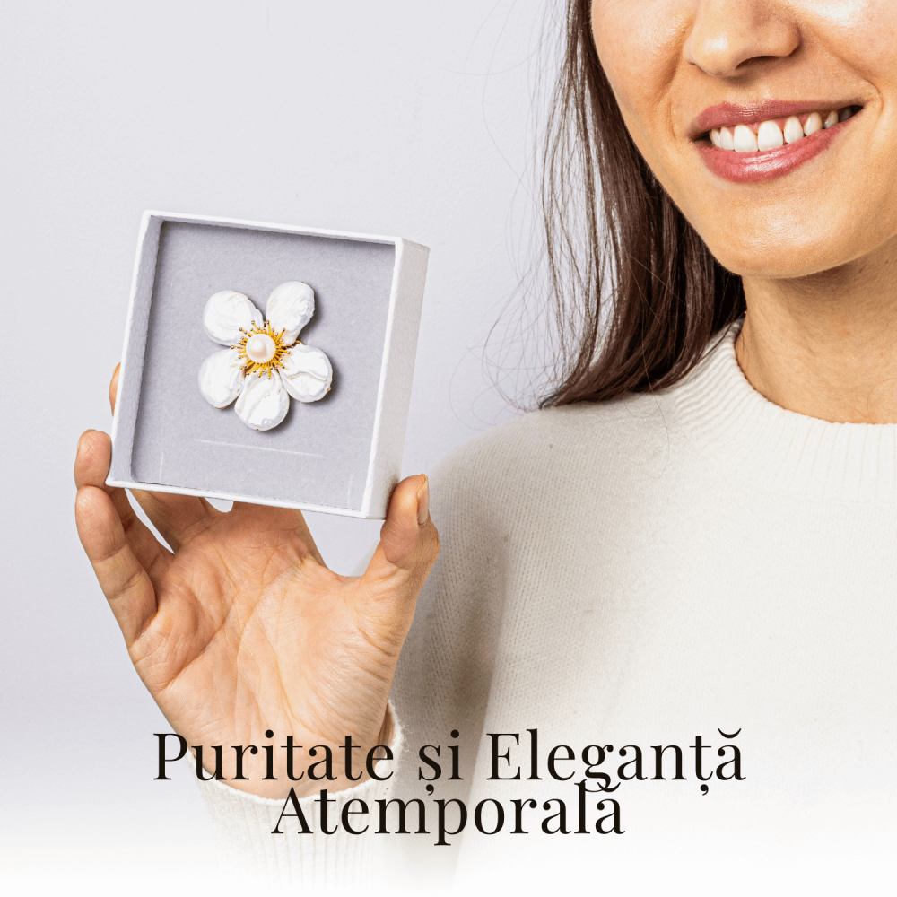 Brosa Floare Alba cu Perla Naturala - Eleganta si Puritate [2]