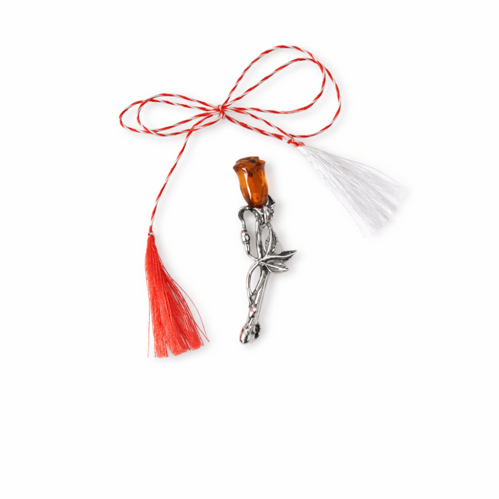 Brosa din argint 925 cu chihlimbar natural in forma de trandafir – lumina calda purtata cu gratie [8]