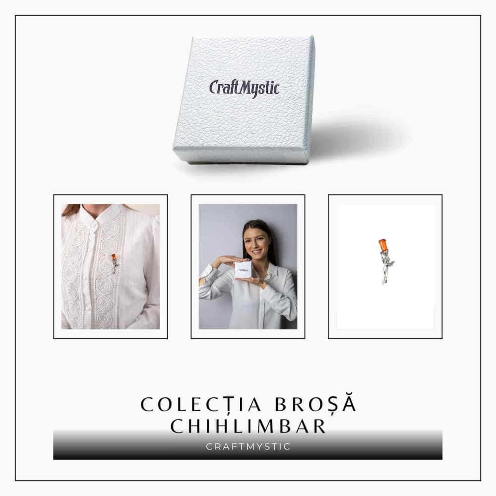 Brosa din argint 925 cu chihlimbar natural in forma de trandafir – lumina calda purtata cu gratie [7]