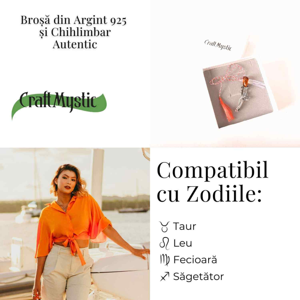 Brosa din argint 925 cu chihlimbar natural in forma de trandafir – lumina calda purtata cu gratie [5]