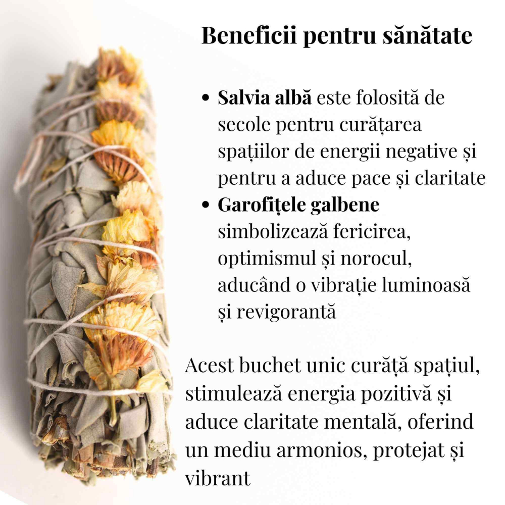 Buchet Salvie Alba California cu Garofite Galbene/Sinuata - Energie Pozitiva si Claritate [3]