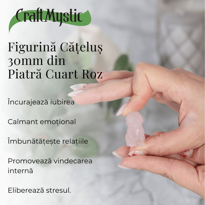 Figurina Artizanala 30mm Catelus din Cuart Roz [2]