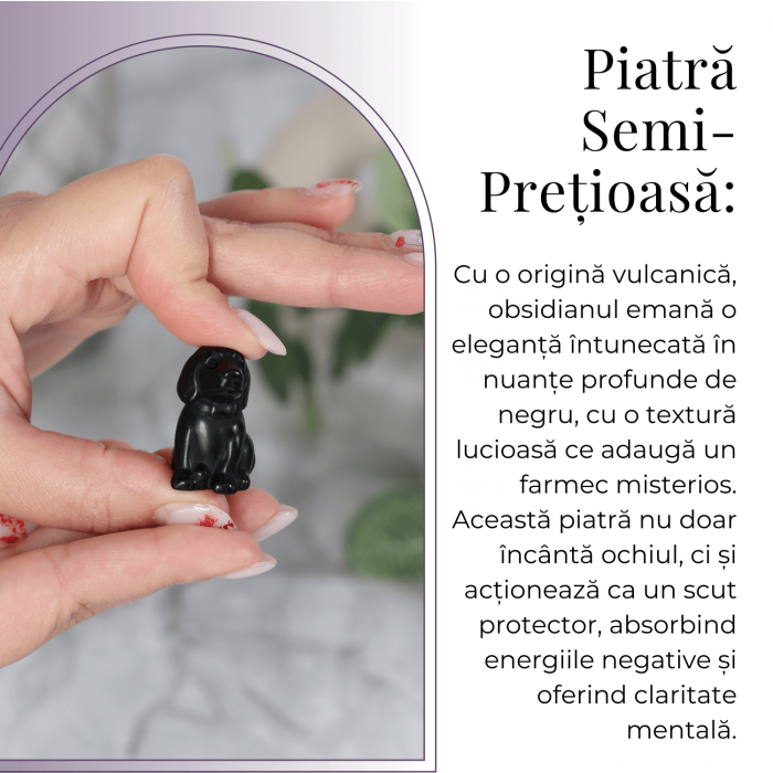 Figurina Artizanala 30mm Catelus din Obsidian [3]