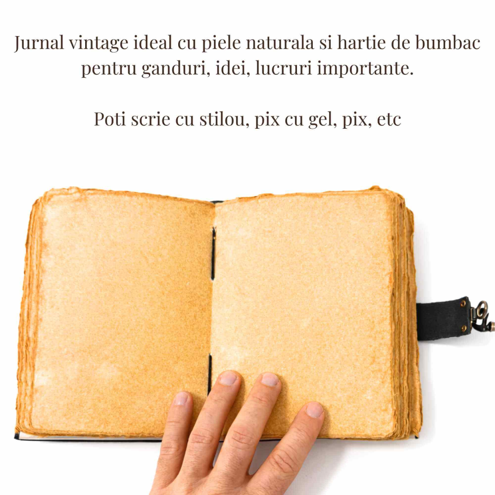 Jurnal Vintage din Piele – Soare si Luna, Hartie Bumbac, 190-200 Pagini [3]
