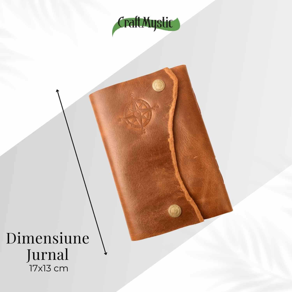 Jurnal din Piele Naturala cu Busola Hartie de Bumbac Alba [2]