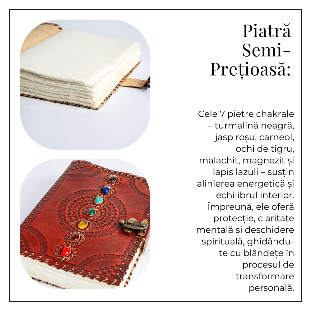 Calatorie interioara in stil vintage – Jurnal din piele naturala cu pietre pentru 7 chakre si hartie de bumbac alba [6]
