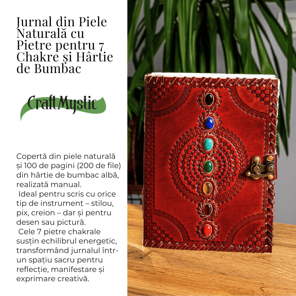 Calatorie interioara in stil vintage – Jurnal din piele naturala cu pietre pentru 7 chakre si hartie de bumbac alba [5]