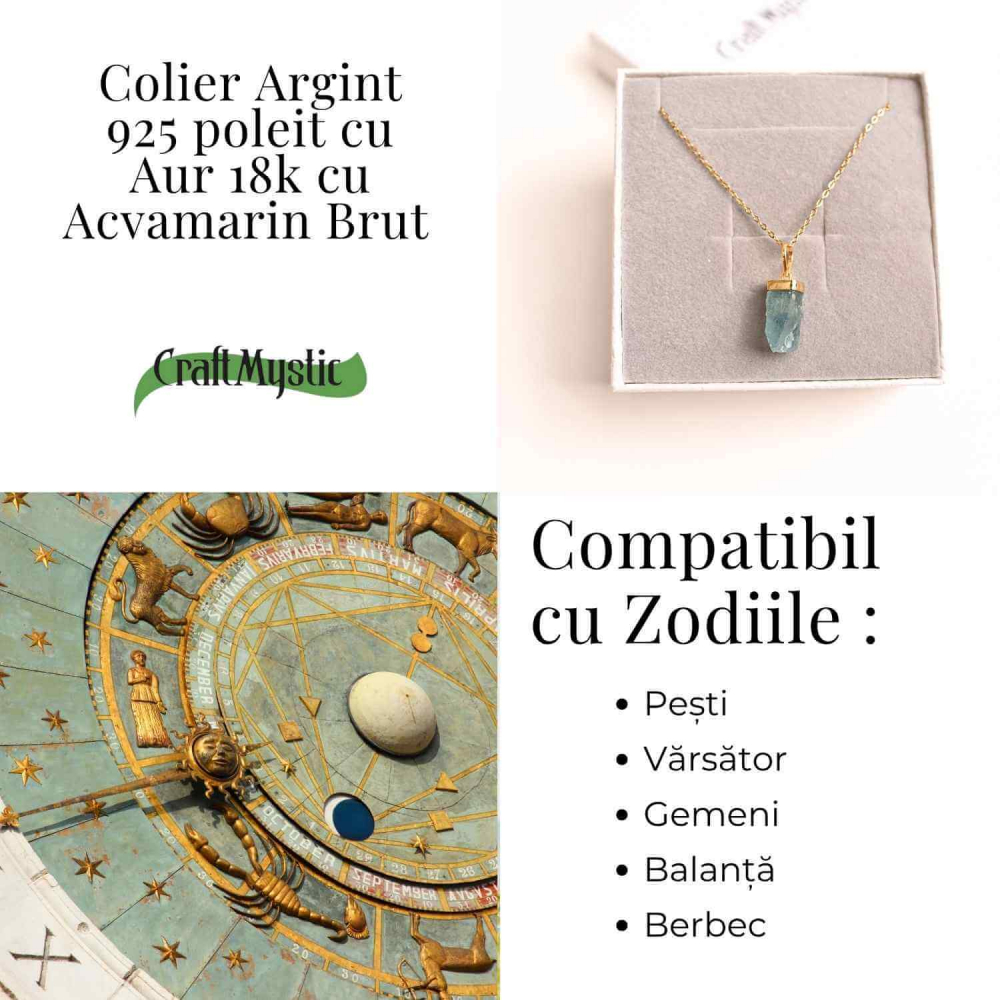 Calm Interior si Protectie – Colier din Acvamarin Brut si Argint 925 Placat cu Aur 18K [4]