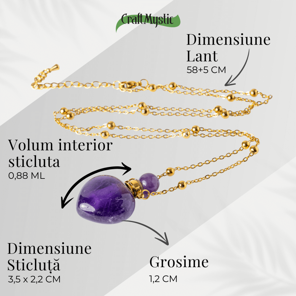 Claritate si Protectie – Colier Inima Sticluta cu Ametist Natural, Lant din cupru Placat Auriu [4]