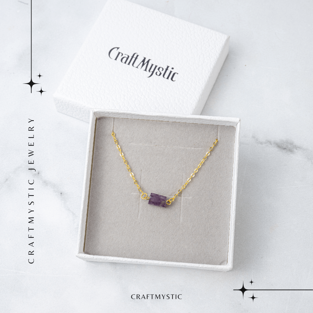 Colier otel inoxidabil auriu cu ametist natural brut – Claritate si echilibru interior [6]