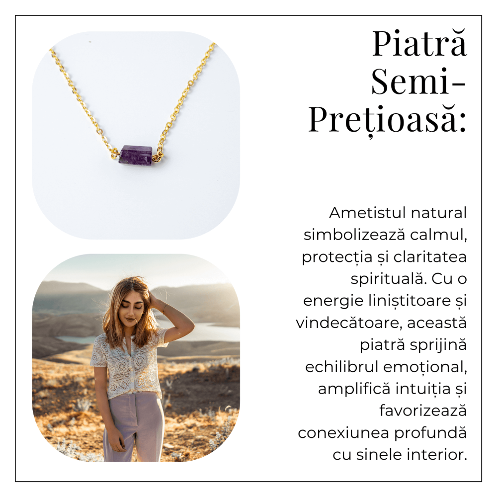 Colier otel inoxidabil auriu cu ametist natural brut – Claritate si echilibru interior [8]