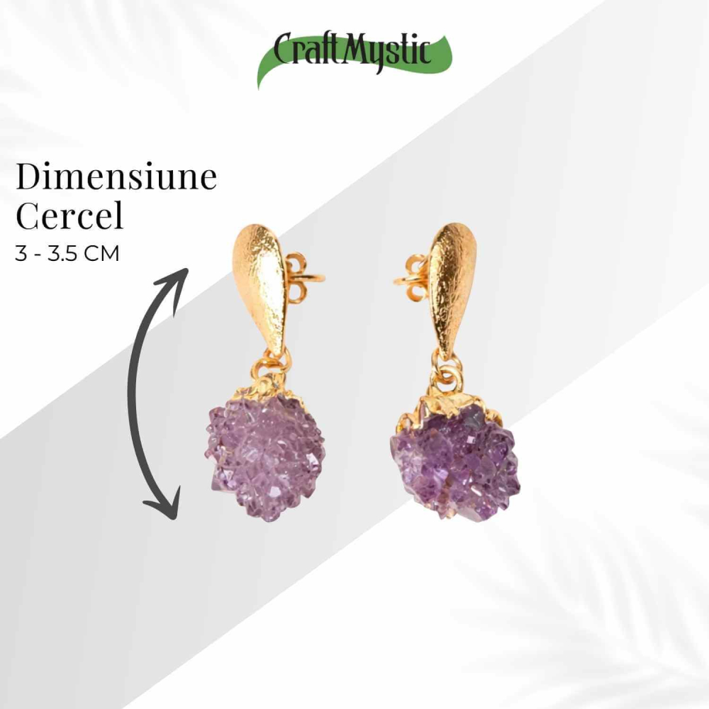 Cercei Aurii cu Ametist Natural Brut – Eleganta si Energie Feminina [5]