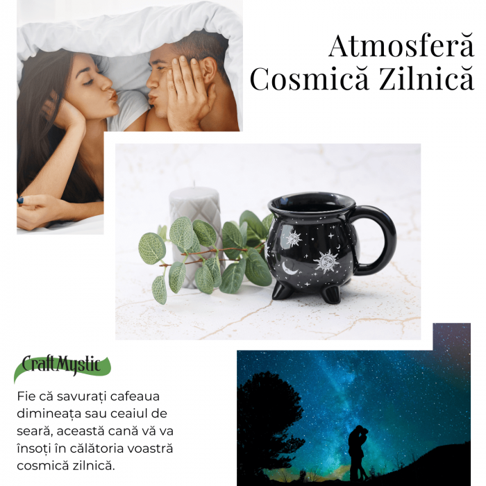 Cana din Ceramica in Forma de Ceaun cu Design Soare si Luna - Cadou Inedit pentru Iubitorii de Magie si Mister [4]