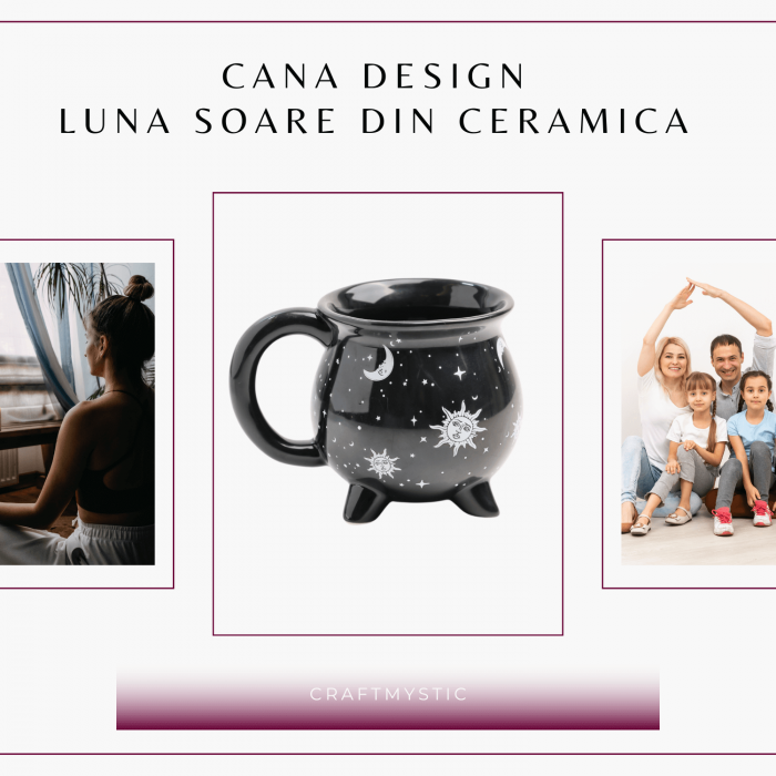 Cana din Ceramica in Forma de Ceaun cu Design Soare si Luna - Cadou Inedit pentru Iubitorii de Magie si Mister [7]