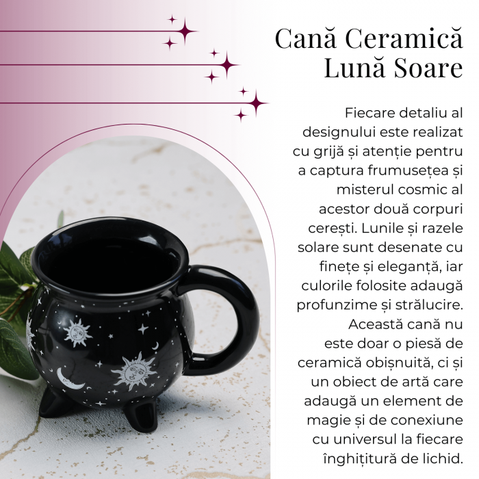 Cana din Ceramica in Forma de Ceaun cu Design Soare si Luna - Cadou Inedit pentru Iubitorii de Magie si Mister [6]