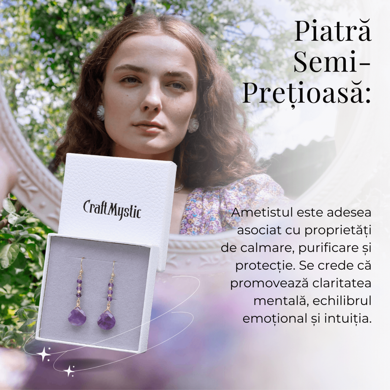 Cercei Rotunzi cu Piatra Ametist Fatetat Aurii - Claritate si Eleganta [2]